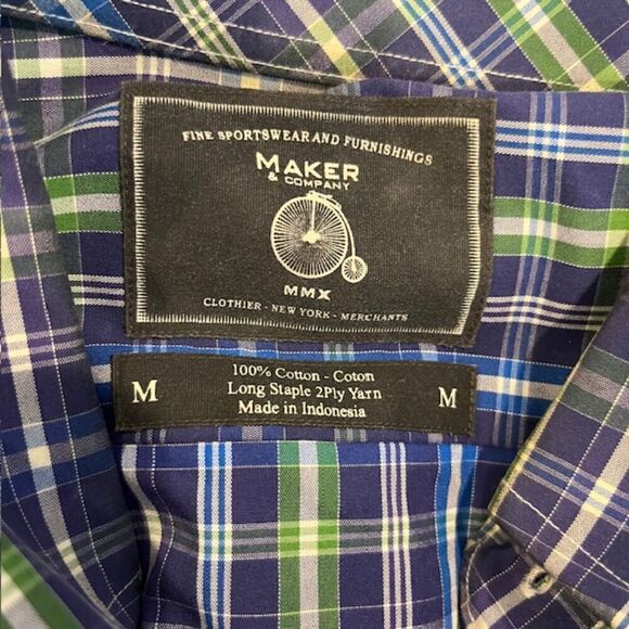 Maker & Company Button Front Shirt Violet Purple Blue Green White Size Medium - Picture 5 of 9